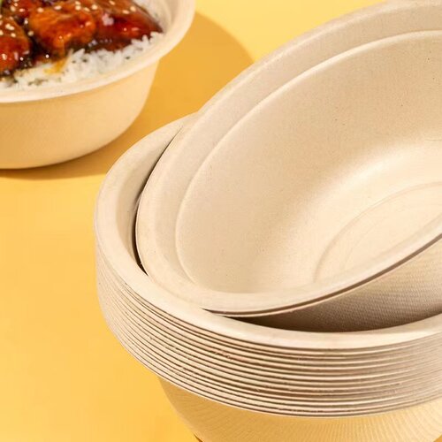 会员店代购MM一次性本色纸碗500ml*120个装可降解餐具圆形打包碗 - 图0