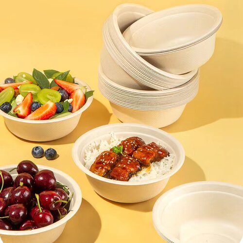 会员店代购MM一次性本色纸碗500ml*120个装可降解餐具圆形打包碗 - 图1