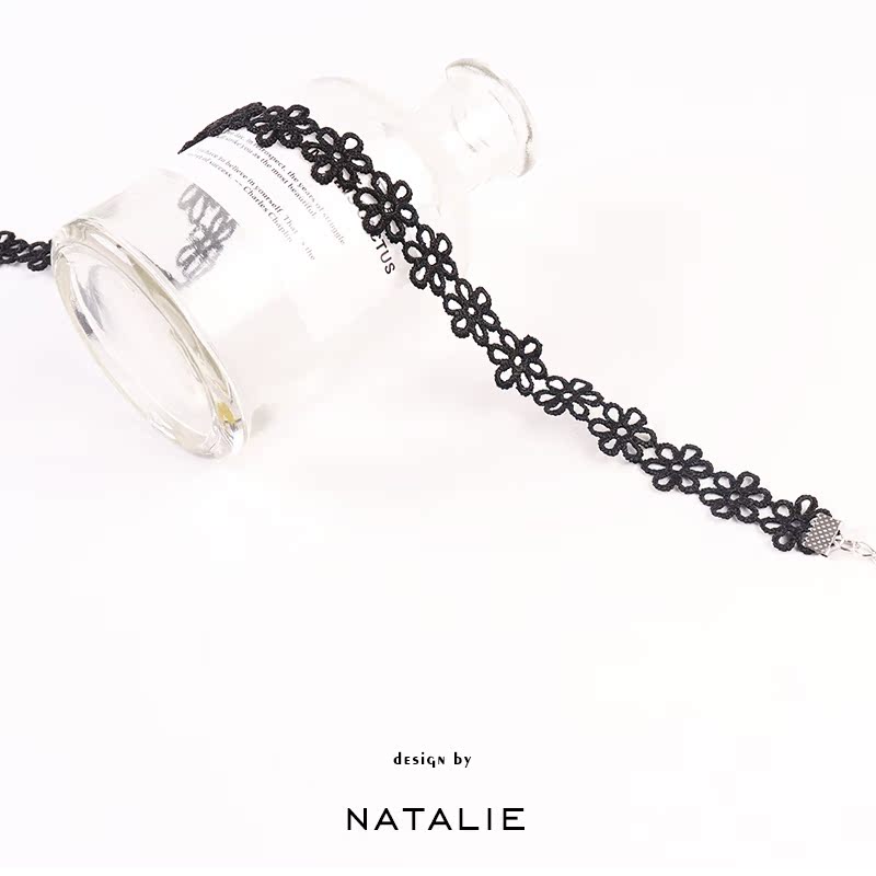 项链百搭脖子饰品蕾丝少女颈链项圈韩版链 choker 黑色花朵个姓颈圈 项链百搭脖子饰品蕾丝少女颈链项圈韩版链 choker 黑色花朵个姓颈圈