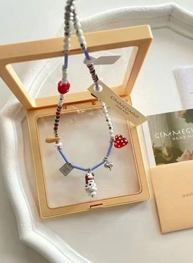 怪味~夏天小众设计百搭ins新款撞色通勤斑点狗彩色串珠项链