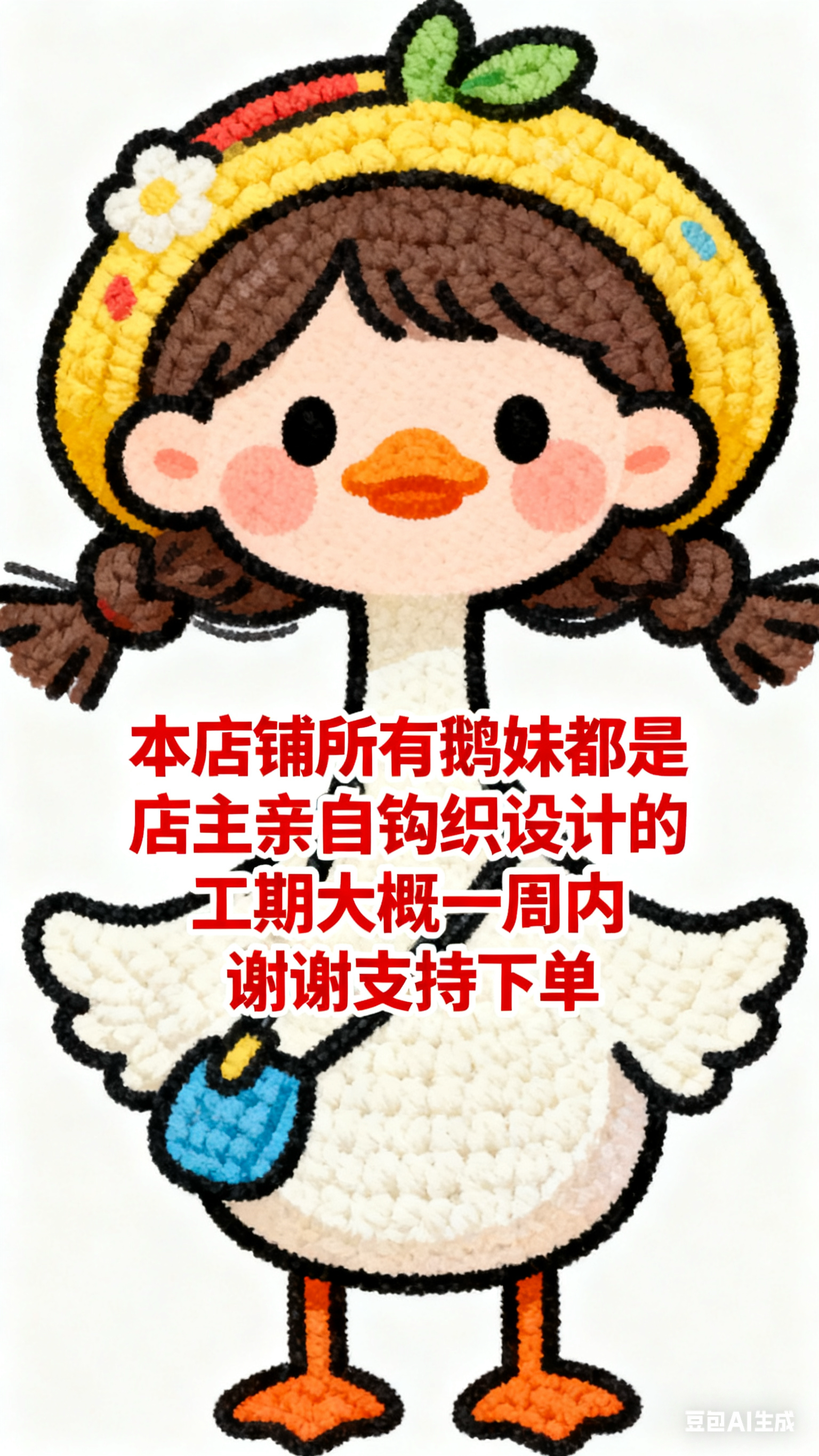 双股棉仔小樱手工编织毛线玩偶摆件挂件成品带玫瑰花鹅妹美丽 - 图0