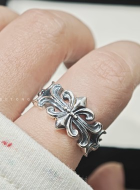 复古925银船锚开口镂空女戒