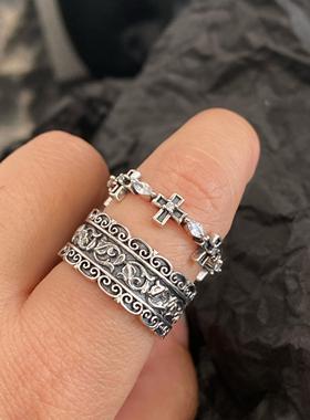雕花十字架做旧复古s925纯银设计