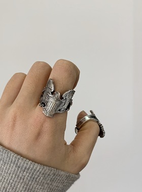 不同摩根银币飞鹰朋克开口戒指