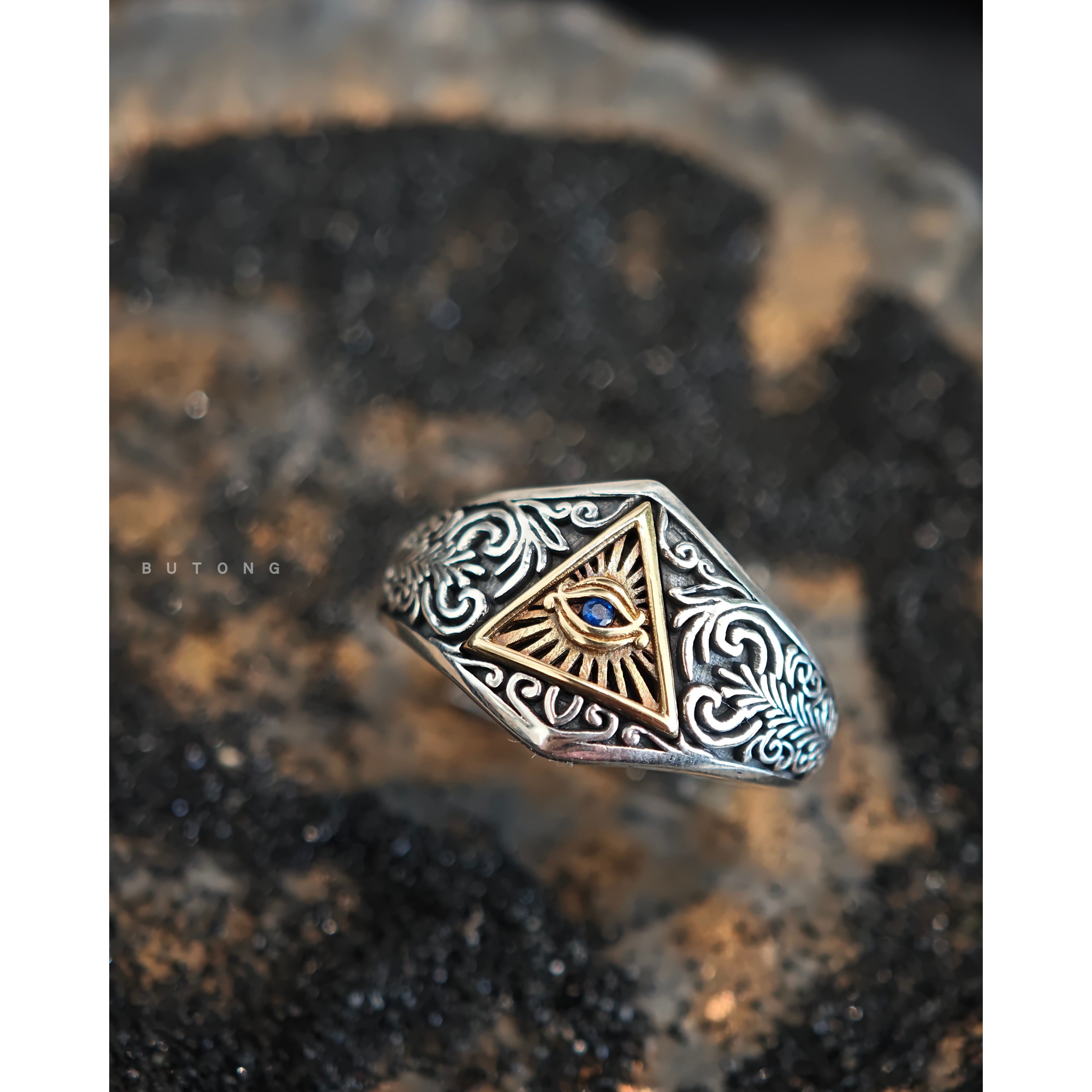 不同银匠 欧美复古925纯银唐草花纹三角眼睛开口戒指光芒射线指环,淘宝优惠券,粉丝福利购,淘宝优惠卷