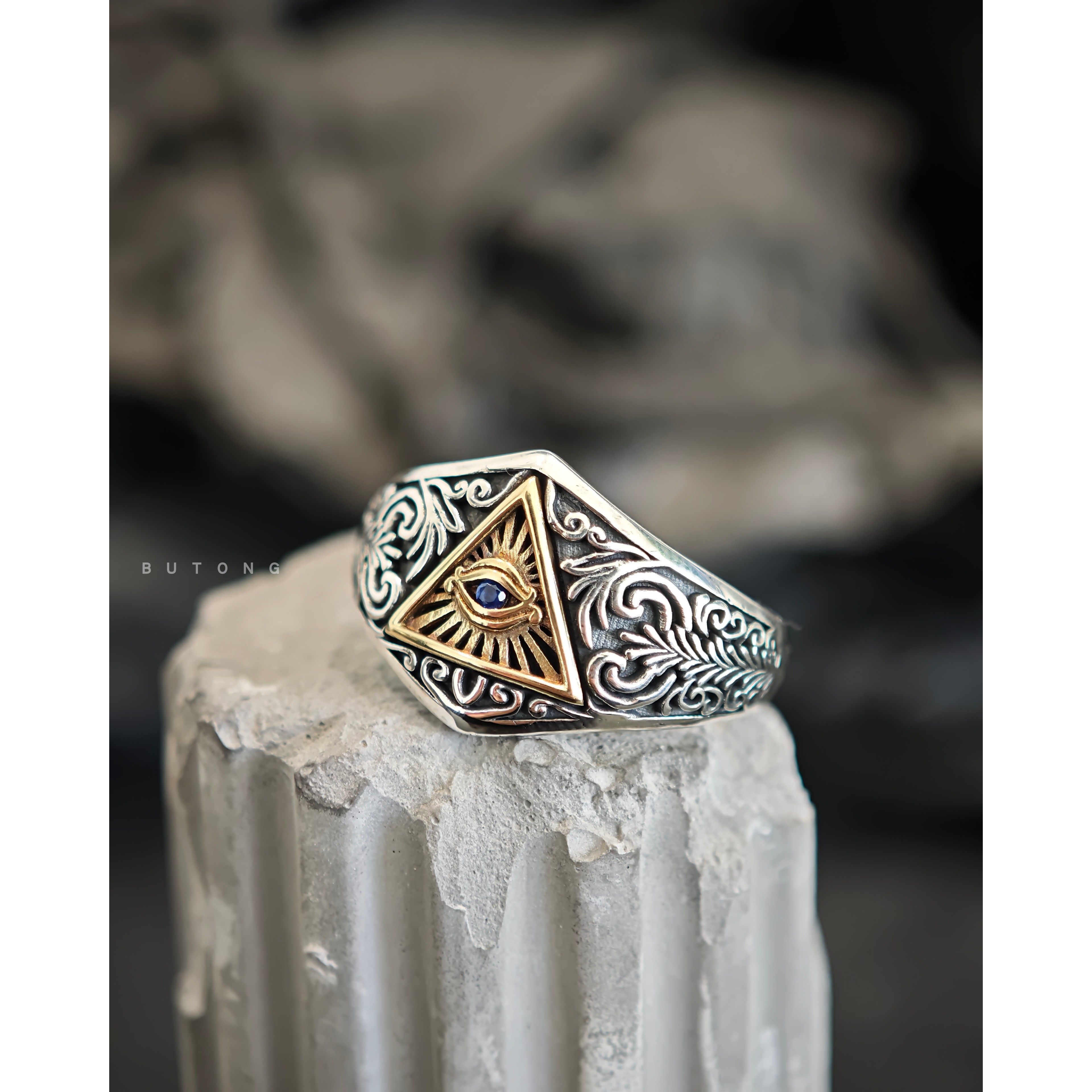 不同银匠 欧美复古925纯银唐草花纹三角眼睛开口戒指光芒射线指环,淘宝优惠券,粉丝福利购,淘宝优惠卷