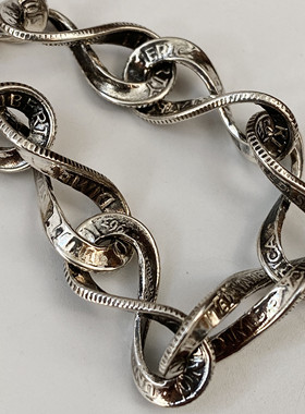 不同银匠 手作S990摩根币花纹扭币无线循环8字手链OT扣复古银币男