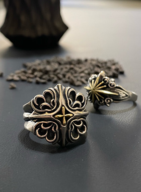 男925纯银嘻哈欧美十字架戒指