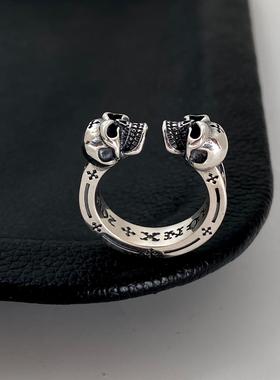 男泰银哈雷朋克机车骷髅头戒指