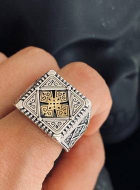 男925纯银菱形花纹欧美戒指