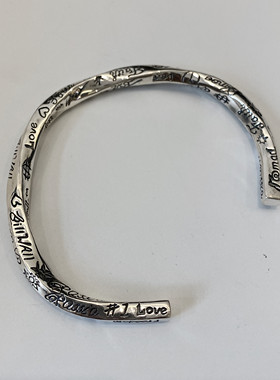 欧美风纯银莫比乌斯环涂鸦手镯