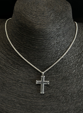 项链摇滚925纯银编织十字架男女