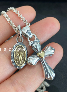 925纯银小爱心十字架吊坠项链