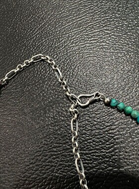 不同银匠S925银天然绿松石圆珠绿松石跑环方块绿松石蜜蜡隔片项链