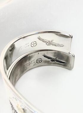 日潮925纯银雕刻唐草花图腾手镯