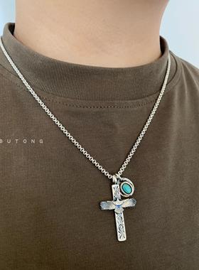 通体925纯银复古做旧唐草纹项链