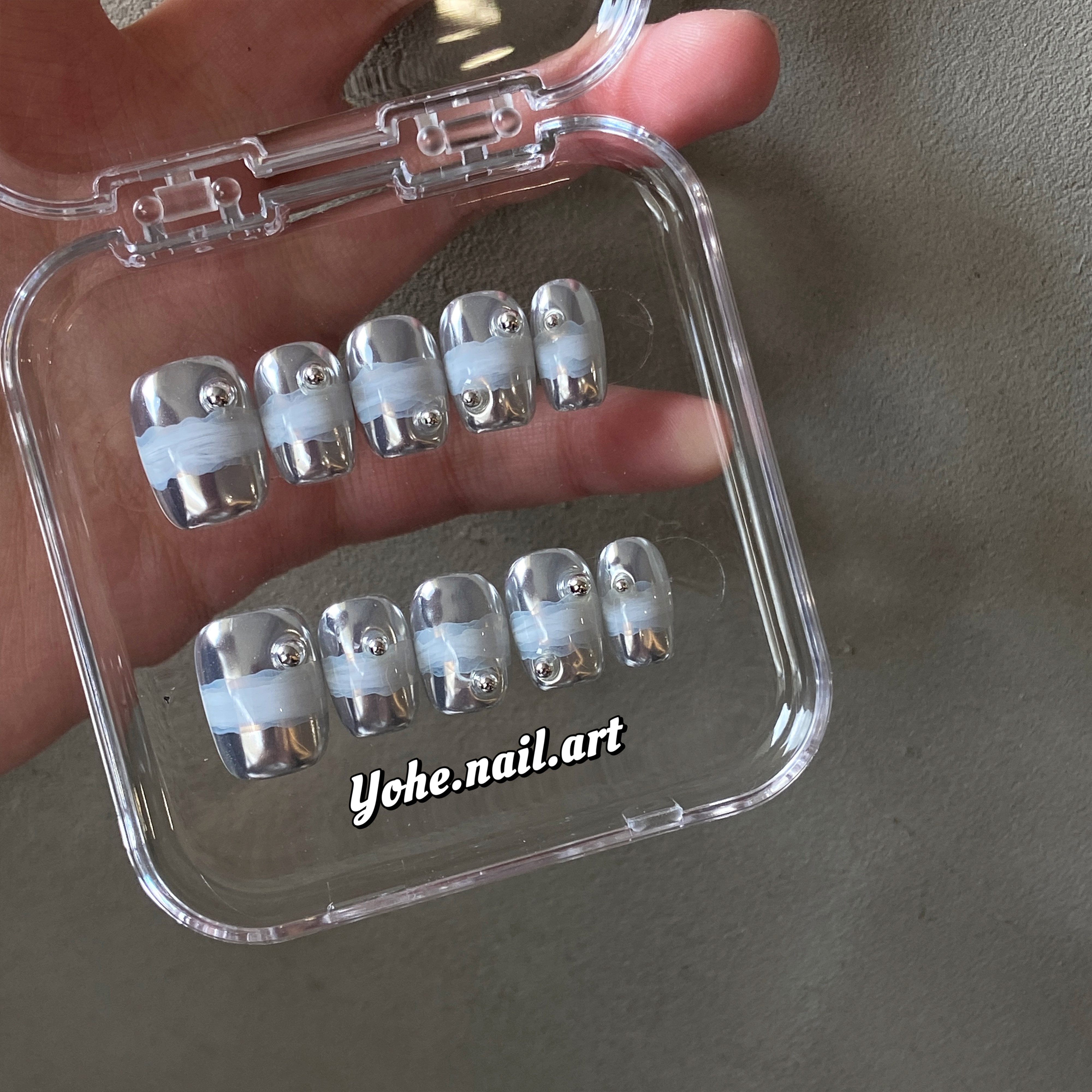 宥荷Studio 银色山泉ins高级感穿戴甲美甲定制假指甲手工定制短甲,淘宝优惠券,粉丝福利购,淘宝优惠卷