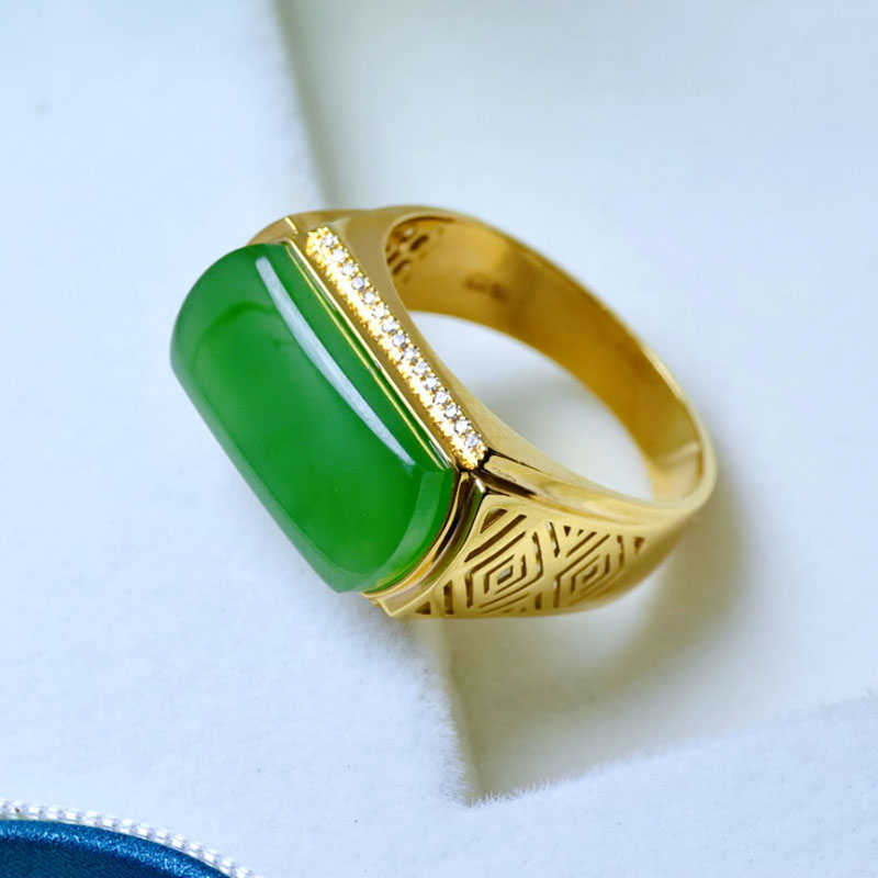 Fashion trend Hetian jade gold inlaid jade finger ring gift to leaders