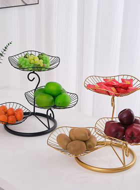 轻奢风茶几高端水果篮2024新款客厅铁艺果盘家用放糖果的摆件创意