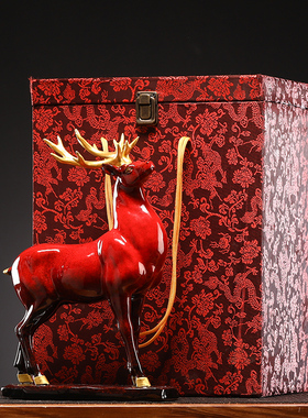 新中式陶瓷平安招财鹿摆件酒柜动物现代创意轻奢电视柜玄关装饰品