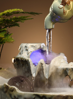 新中式悬空流水招财喷泉摆件客厅玄关桌面加湿器店铺乔迁开业送礼