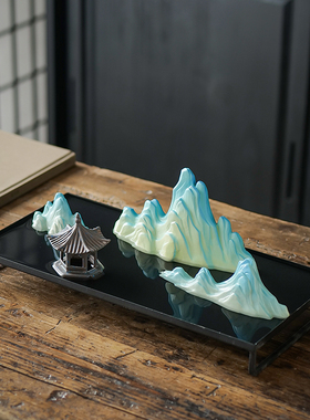 新中式客厅鱼缸造景微景观假山摆件会客厅桌面枯山水沙盘装饰品