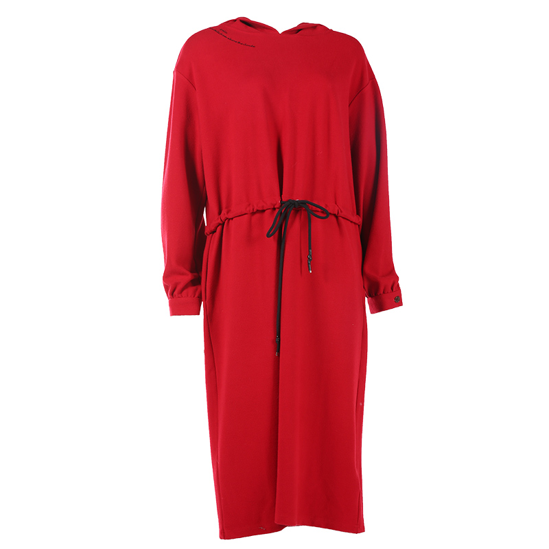 ZOLLE因为秋冬新款红色连衣裙新年中国红连帽抽带显瘦保暖打底裙 - 图3