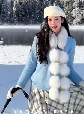 8球狐狸毛围巾女冬保暖时尚可爱