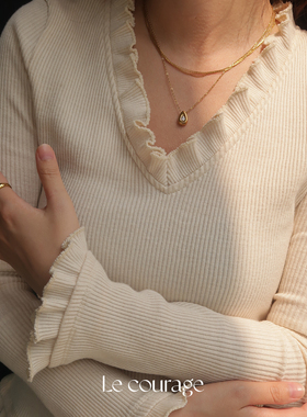 Le courage | 百搭日常闪闪金沙多层锁骨链素链钛钢镀18K金项链