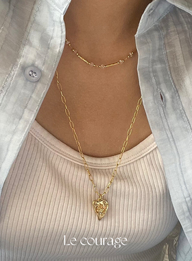 Le courage | 法国小众设计水晶珠串黄铜镀18K金项链锁骨链素链