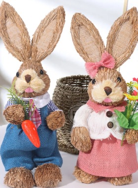 草编兔子创意手工材料包可爱田园风家居摆件diy礼物跨境暖场活动