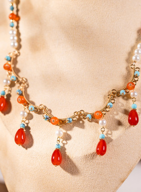 原创古风汉服项链新中式旗袍配饰软璎珞中国风红色日常复古锁骨链