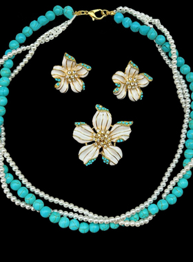 珐琅工艺绿松石珍珠混搭花朵