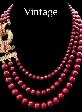 Vintage重工满钻镶嵌串珠多层安哥拉红珍珠复古气质百搭款项链