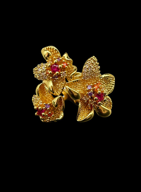 铜镀真金满锆彩锆立体花朵氛围感中古可调节戒指高级感个性时尚