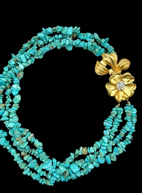 中古Vintage复古绿松石花朵扣头气质高级感个性轻奢百搭高级颈链