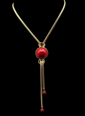 中古Vintage安哥拉红珍珠可调节长款毛衣链时尚气质个性高级感