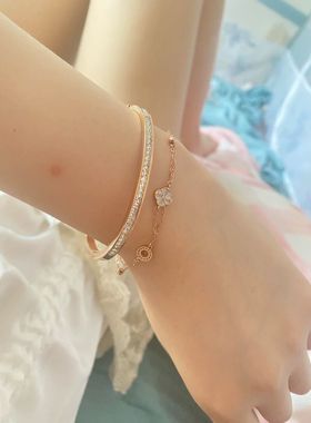 窄版玫瑰金钛钢不掉色开口女手镯