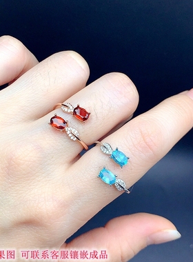 S925银群镶戒指空托尺寸4*6mm