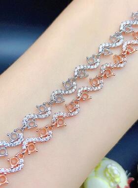 女纯银未镶嵌时尚风圆形群镶手链