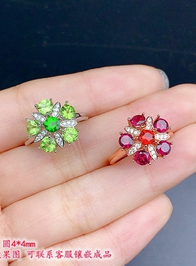 S925纯银群镶空托戒指4*4mm