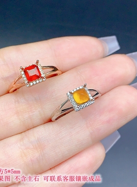 S925银秀气戒指空托方形5*5mm