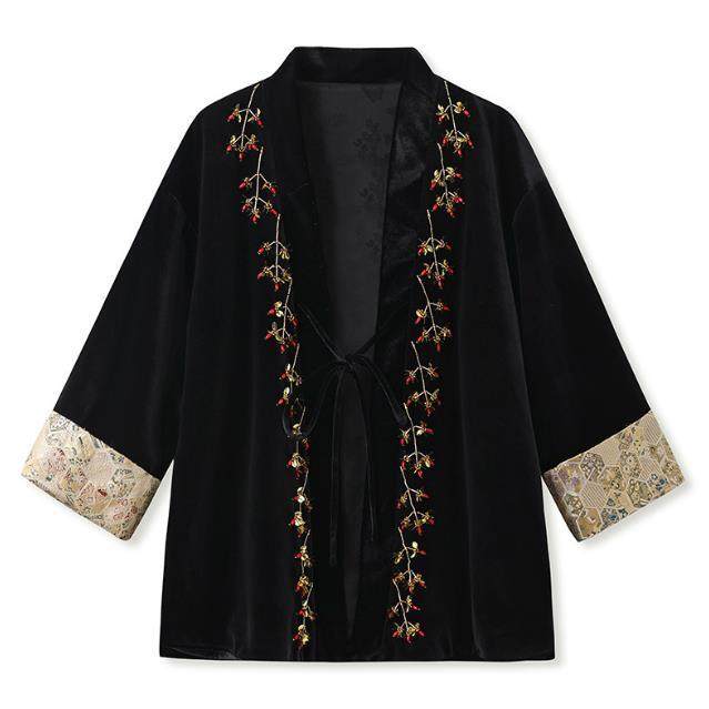 高端复古秋冬轻国风新中式上衣新款V领系带拼接钉珠设计人丝外套,淘宝优惠券,粉丝福利购,淘宝优惠卷