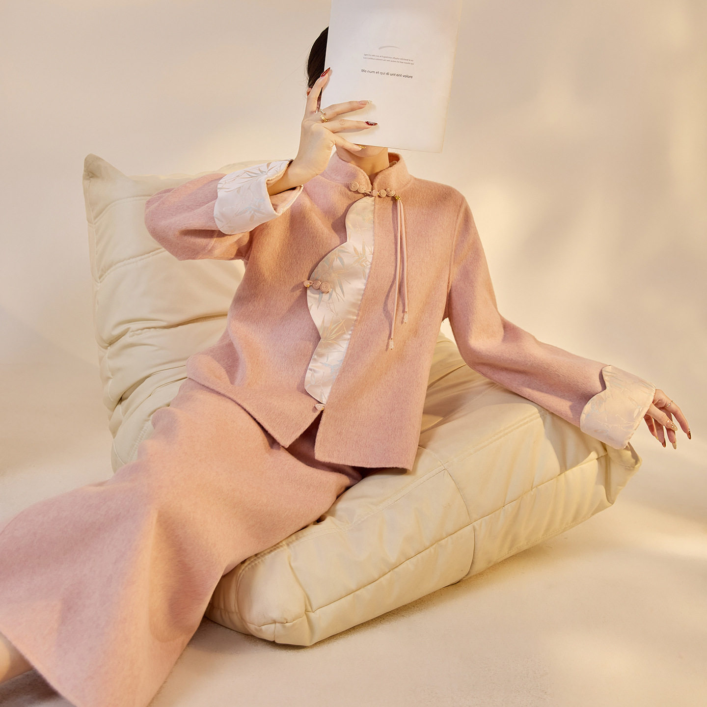 高端版国风优雅拼贴竹叶印花羊毛套装秋冬毛呢外套开叉半裙两件套,淘宝优惠券,粉丝福利购,淘宝优惠卷