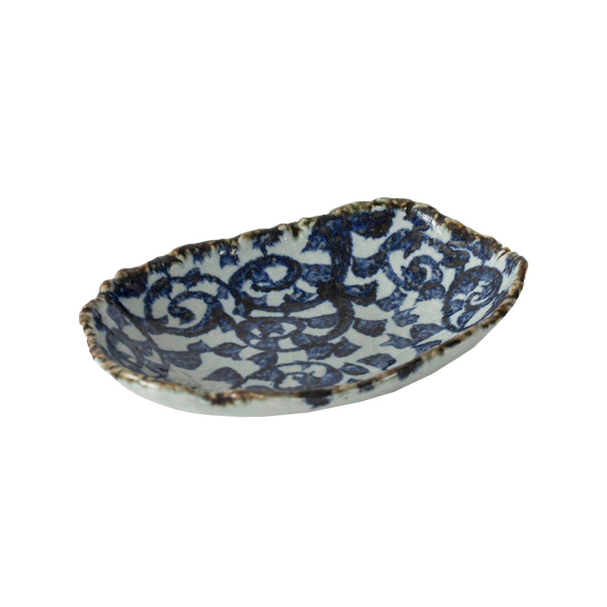 日本进口手作粗陶唐草餐具日式复古平盘茶点碟果盘菜盘沙拉碗汤碗 - 图3