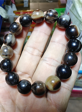 天然真品黄花黑花牛角手串