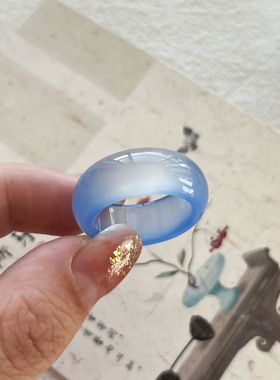 天然蓝玉髓戒指扳指男女款小众网红玛瑙玉石简约素圈气质大拇指环
