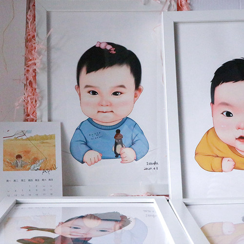 手绘婴儿纪念品diy自制作百天纪念日宝宝新生满月胎毛画礼物定制 - 图1
