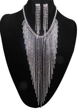 新娘项链耳环二件套装欧美夸张水钻流苏结婚项链婚纱配饰品