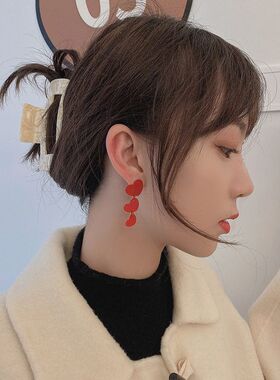 简约气质耳钉红色女网红潮喜气